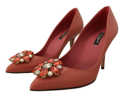 Rosa Exotische Leder Kristall Absätze Pumps Schuhe