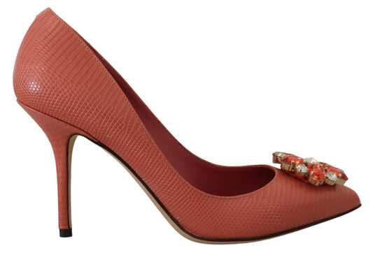 Rosa Exotische Leder Kristall Absätze Pumps Schuhe
