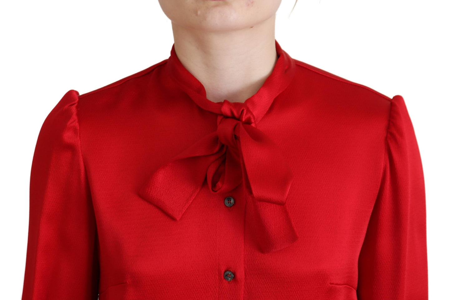 Rotes Blusentop mit Ascot-Kragen und langen Ärmeln