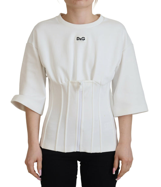 Weißes Korsett Stretch-Baumwoll-T-Shirt