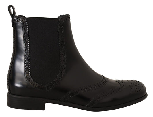Schwarz Leder Knöchel hohe flache Stiefel Schuhe