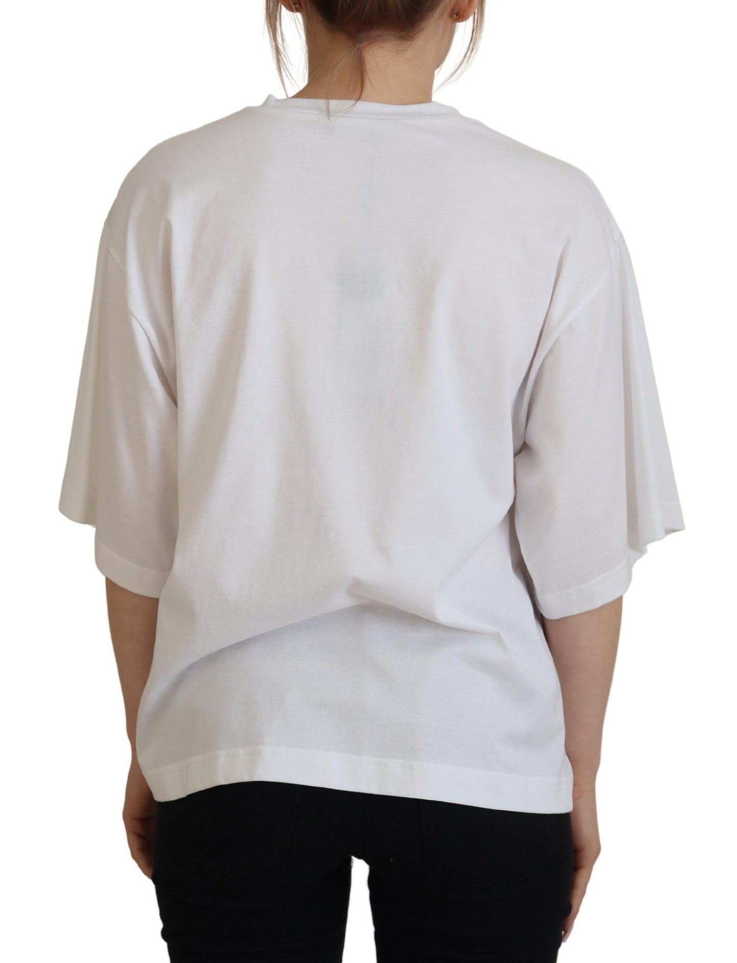 Weißes 90er-Jahre-Mode-T-Shirt mit Rundhalsausschnitt aus Baumwolle