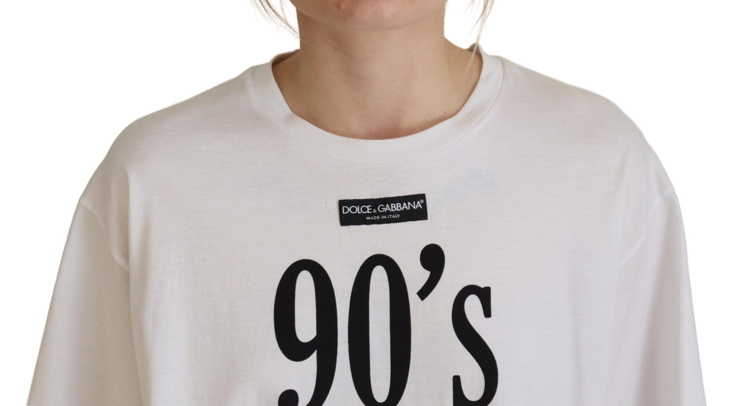 Weißes 90er-Jahre-Mode-T-Shirt mit Rundhalsausschnitt aus Baumwolle