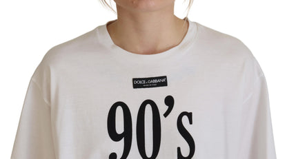 Weißes 90er-Jahre-Mode-T-Shirt mit Rundhalsausschnitt aus Baumwolle