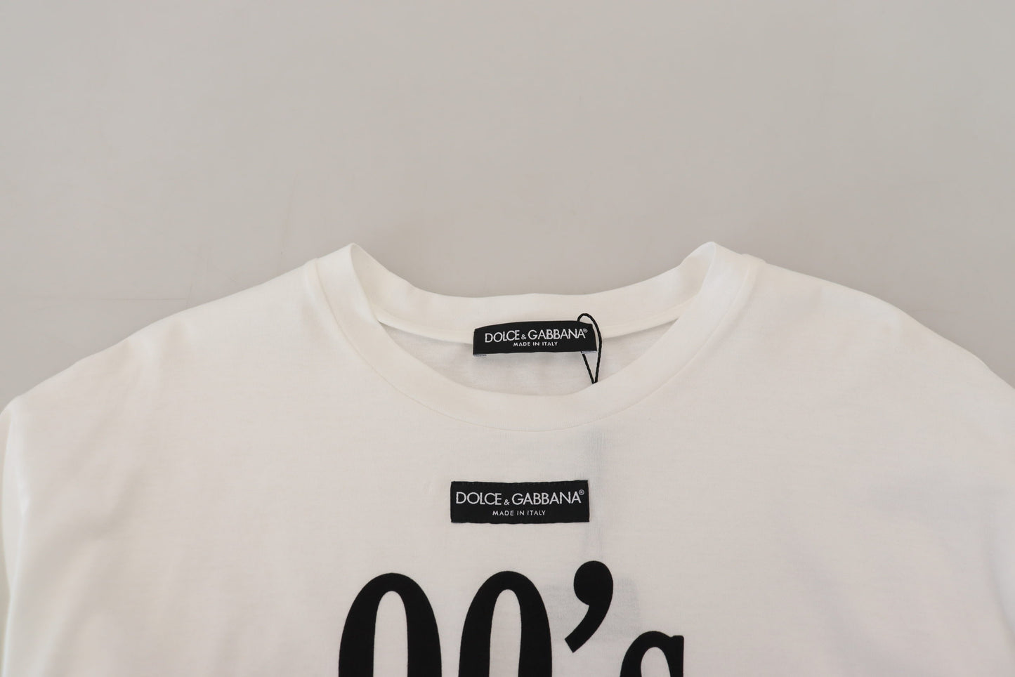 Weißes 90er-Jahre-Mode-T-Shirt mit Rundhalsausschnitt aus Baumwolle
