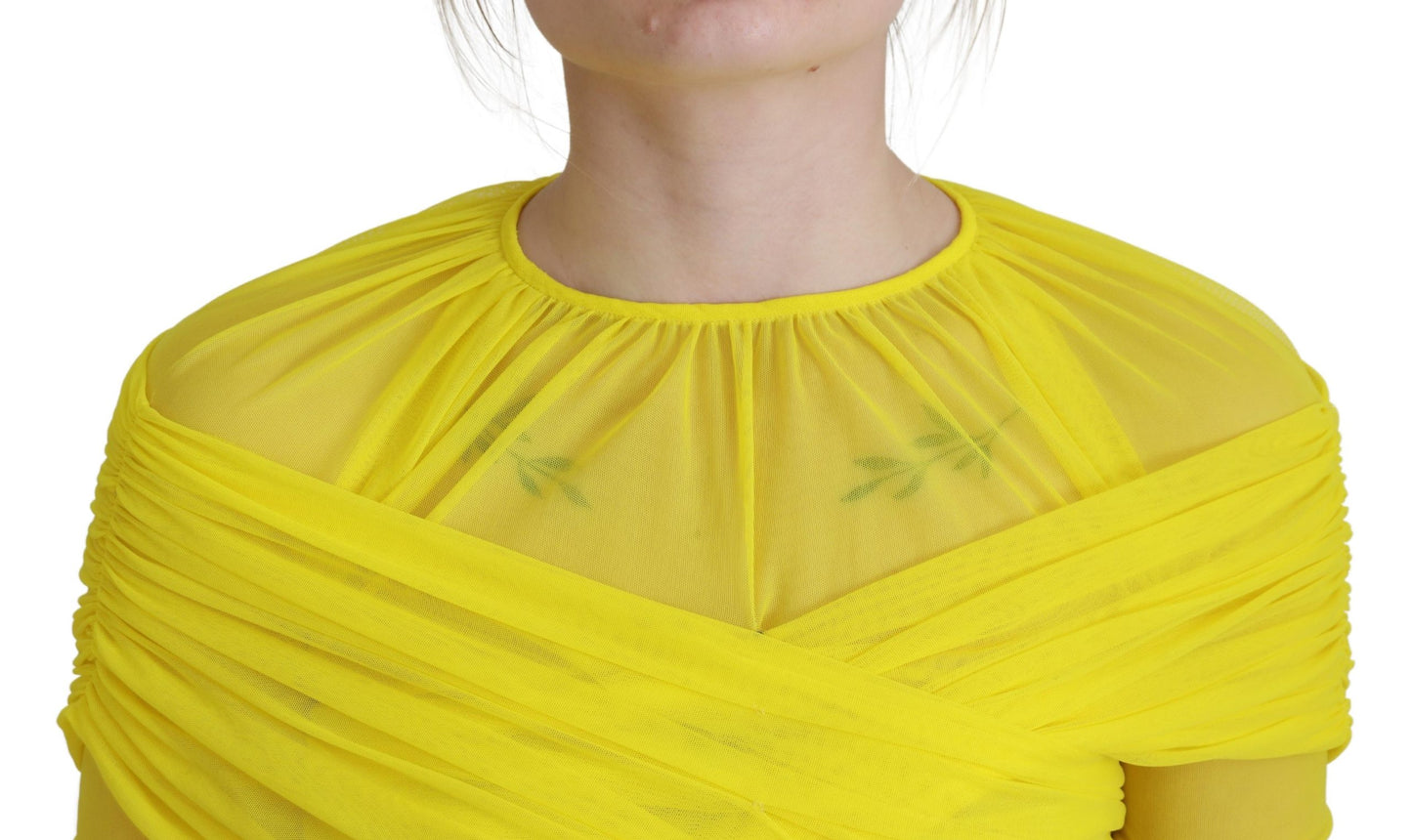 Gelbes Mesh-Langarm-Nylonblusentop