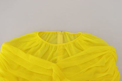 Gelbes Mesh-Langarm-Nylonblusentop