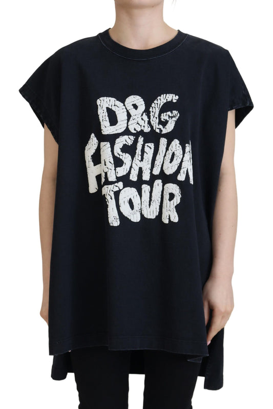 Schwarzes D&G Fashion Baumwoll-T-Shirt mit Rundhalsausschnitt