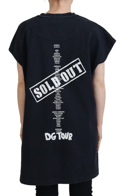 Schwarzes D&G Fashion Baumwoll-T-Shirt mit Rundhalsausschnitt