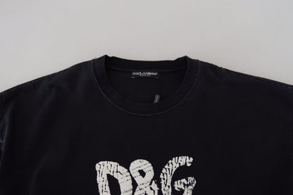 Schwarzes D&G Fashion Baumwoll-T-Shirt mit Rundhalsausschnitt