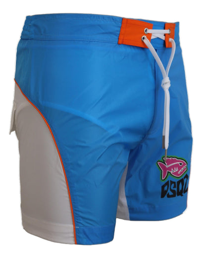 Blau Weiß Logo Print Männer Beachwear Shorts Bademode