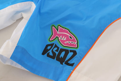 Blau Weiß Logo Print Männer Beachwear Shorts Bademode