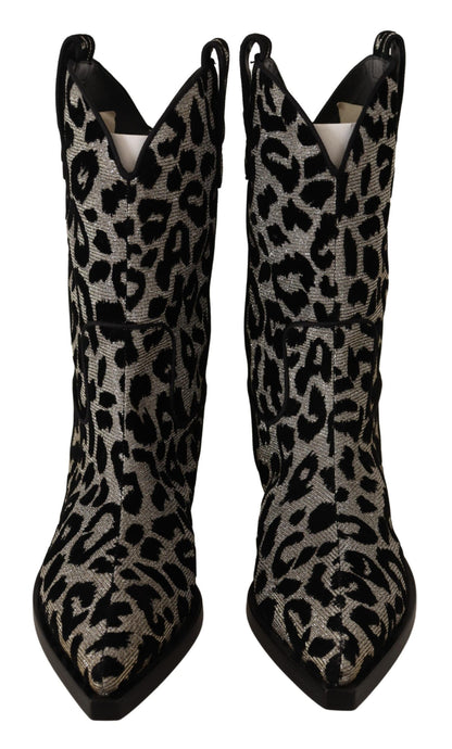 Grau Schwarz Leopard Cowboy Stiefel Schuhe
