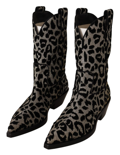 Grau Schwarz Leopard Cowboy Stiefel Schuhe