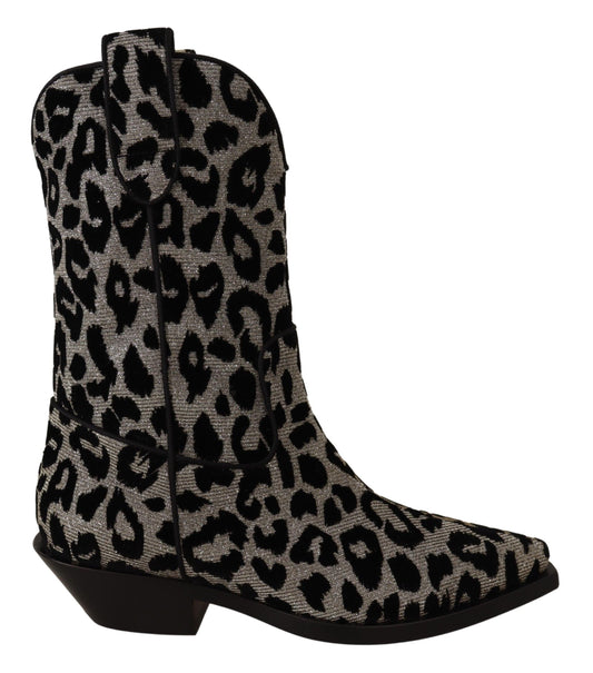 Grau Schwarz Leopard Cowboy Stiefel Schuhe