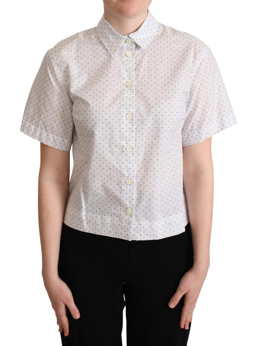 Weiß Schwarz Polka Dots Kragen Bluse Shirt
