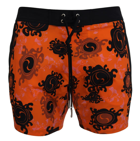 Orange Schwarz Bedruckte Herren Strandbekleidung Shorts Bademode