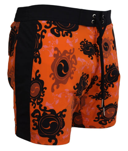 Orange Schwarz Bedruckte Herren Strandbekleidung Shorts Bademode