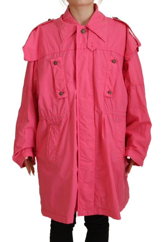 Rosa lange Windjacke aus Baumwolle mit Kragen