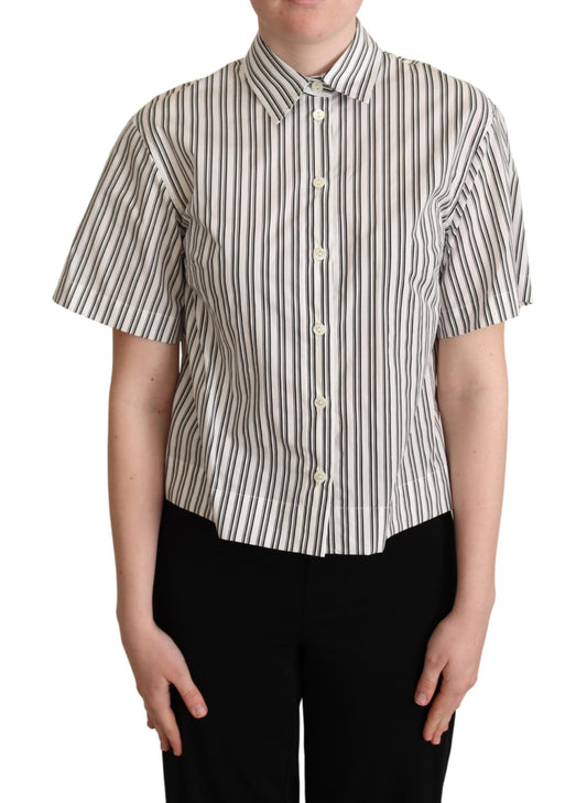 Weiß Schwarz Gestreiftes Hemd Bluse Top