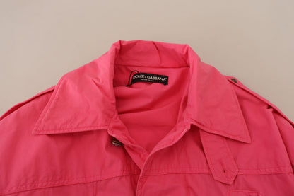 Rosa lange Windjacke aus Baumwolle mit Kragen