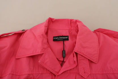 Rosa lange Windjacke aus Baumwolle mit Kragen