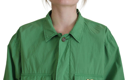 Grüne Windbreaker-Baumwolljacke mit Kragen