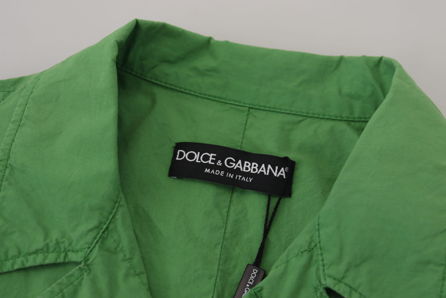 Grüne Windbreaker-Baumwolljacke mit Kragen