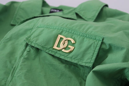 Grüne Windbreaker-Baumwolljacke mit Kragen