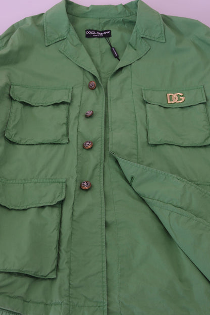 Grüne Windbreaker-Baumwolljacke mit Kragen