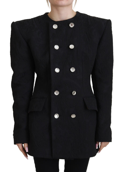 Schwarzer doppelreihiger Mantel Polyesterjacke