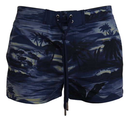 Blaue Tropical Wave Design Strandbekleidung Shorts Bademode