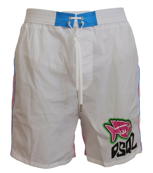 Weiß Rosa Logo Print Männer Beachwear Shorts Bademode