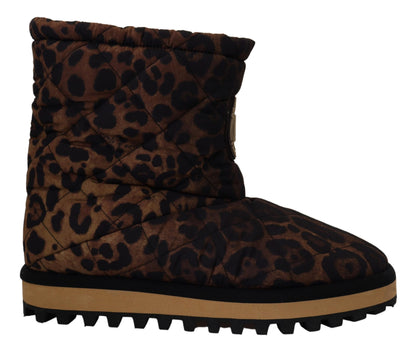 Braune Leopardenstiefel Gepolsterte Schuhe mit mittlerer Wade