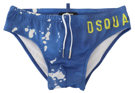 Blau Weiß Logo Print Männer Swim Brief Badebekleidung