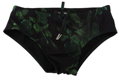 Black Leaves Printed Mens Swim Brief Badehose