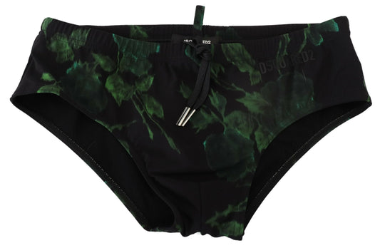 Black Leaves Printed Mens Swim Brief Badehose