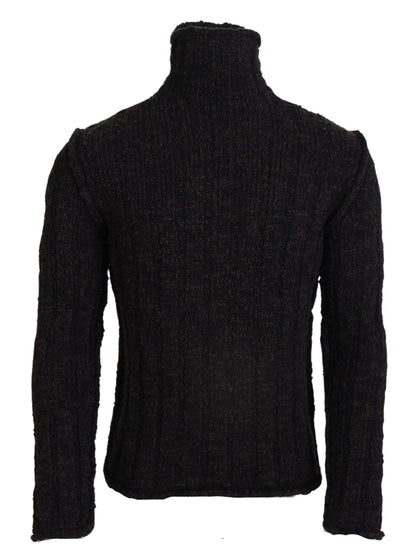 Brauner Wollstrick-Rollkragenpullover