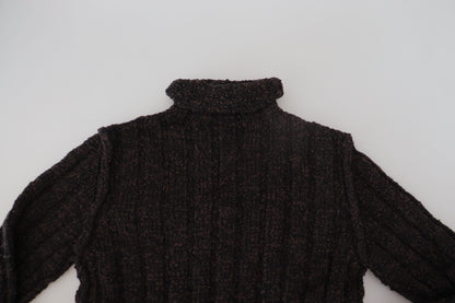 Brauner Wollstrick-Rollkragenpullover