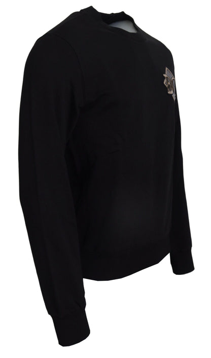 Schwarzes Baumwoll-Sweatshirt mit Rundhalsausschnitt Pullover