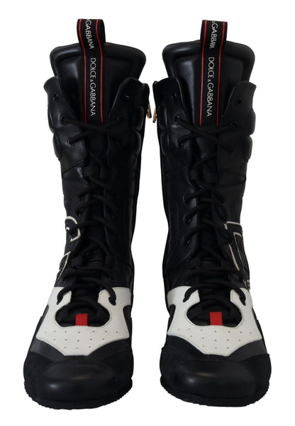 Schwarze Leder Logo Boxing Calf High Sneakers