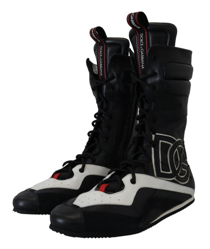 Schwarze Leder Logo Boxing Calf High Sneakers