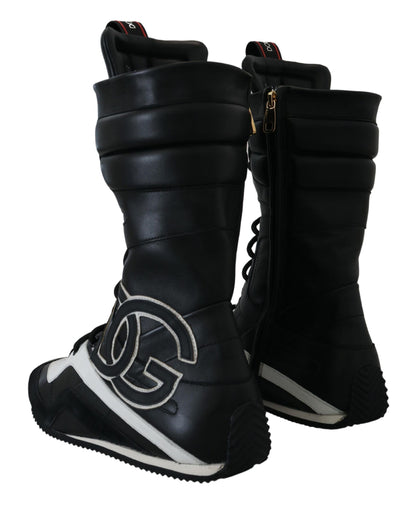 Schwarze Leder Logo Boxing Calf High Sneakers