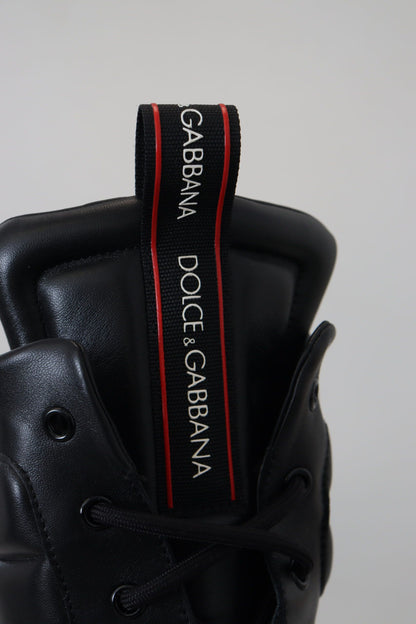 Schwarze Leder Logo Boxing Calf High Sneakers