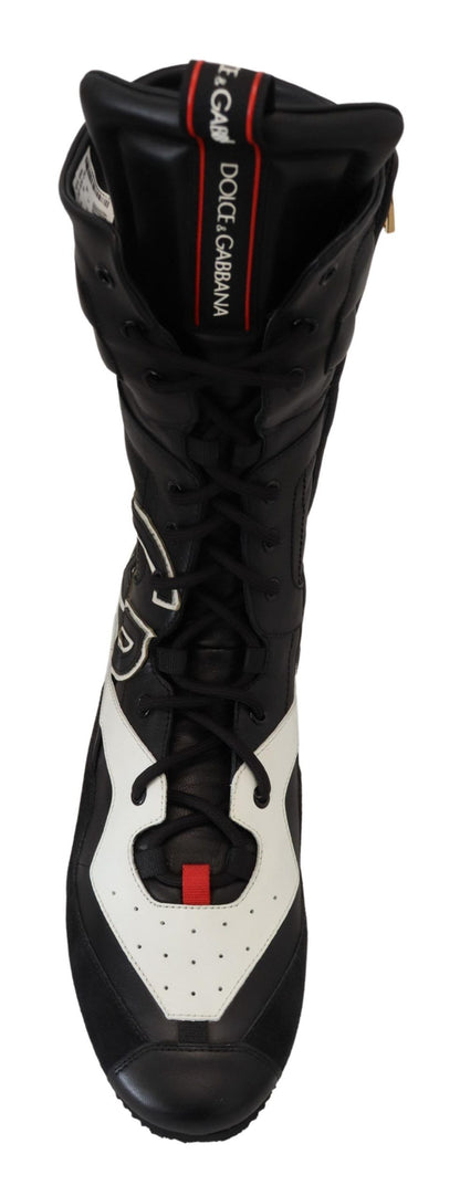Schwarze Leder Logo Boxing Calf High Sneakers