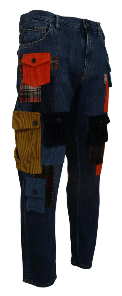 Blaue Baumwollmischung Cargo Patch Herren Denim Jeans