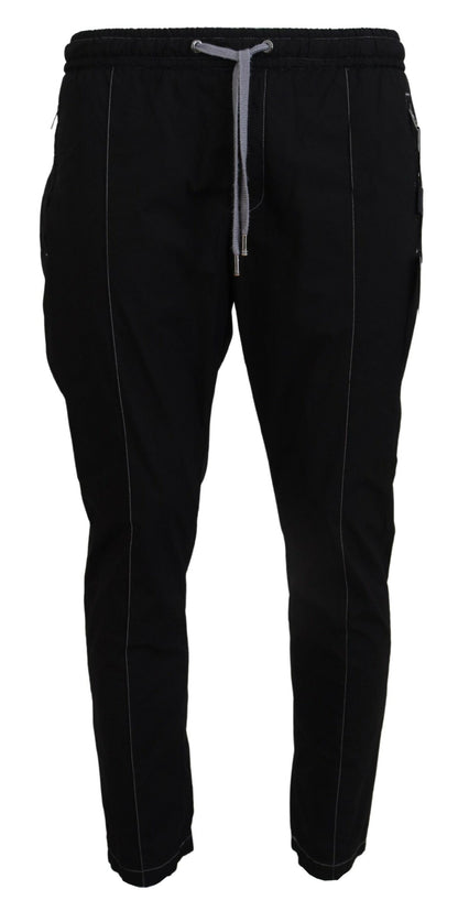 Schwarz Baumwolle Männer Tapered Pants