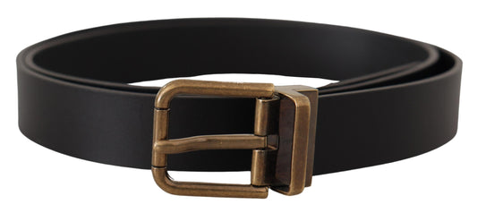 Schwarzes Leder Messing Metall Box Buckle Gürtel