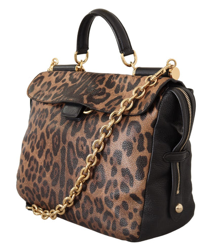 Brauner Leopardenleder Geldbeutel Satchel Sicily Umhängetasche