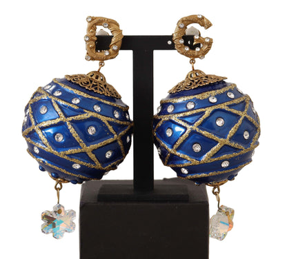 Gold Messing Blau Weihnachten Kugel Kristall Clip auf Ohrringe